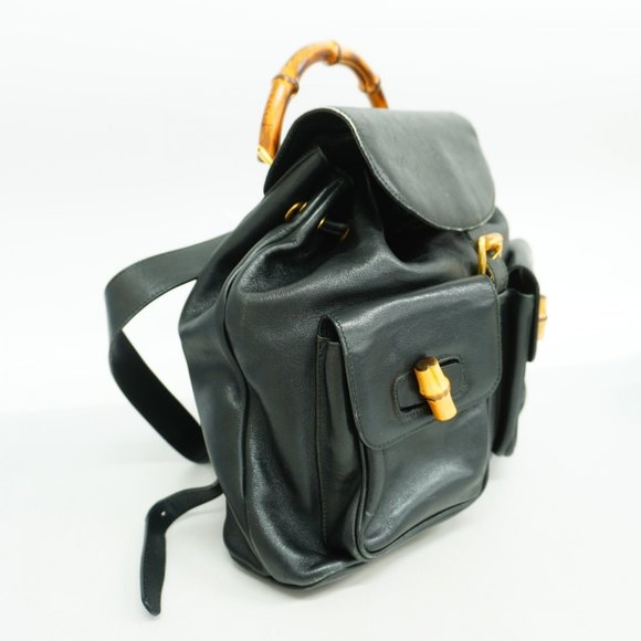 Gucci Backpack/Daypack Bamboo 003 2058 0016 Leather Black Women's - Picture 2 of 16